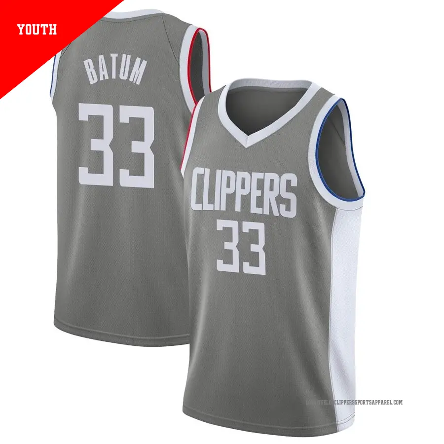 ＃33 Youth Nicolas Batum Los Angeles Clippers 2020/21 Swingman Gray JerseyEarned Edition